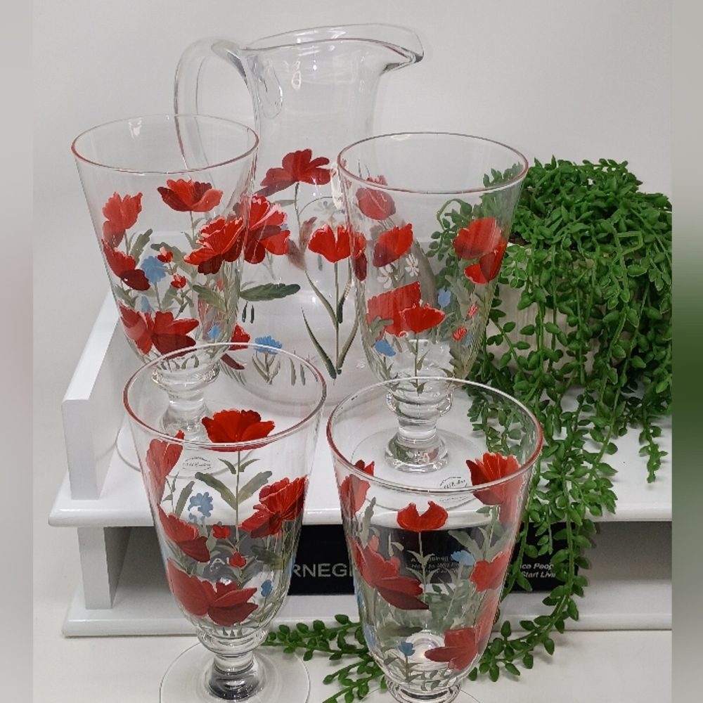 Noble Excellence Hand Painted Drinkware Set, Pitcher And Four Glasses - Picture 2 of 8